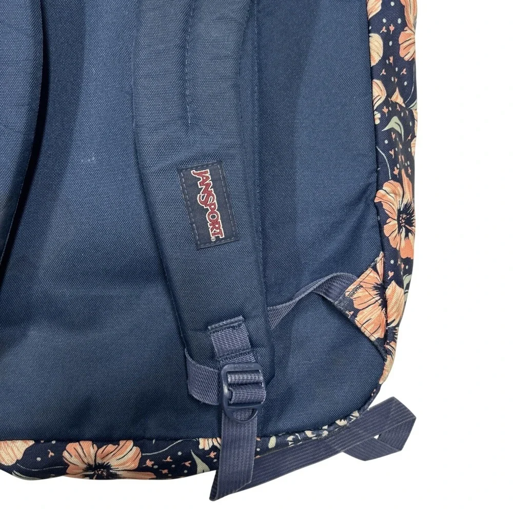 Jansport Navy & Pink Hibiscus Backpack Cross Town Student Bag Multiple Pockets